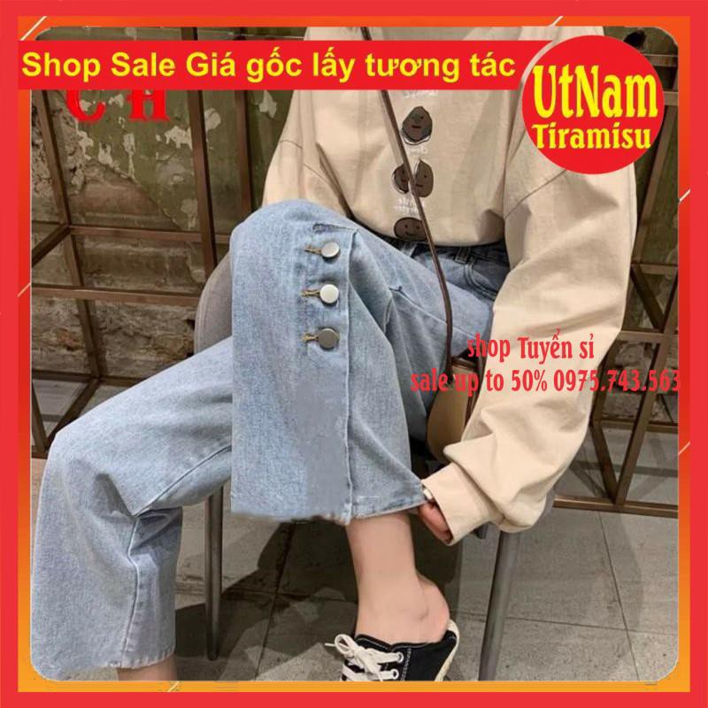 [Hàng Sẵn] Quần Jeans Nữ Ống Rộng Cạp Cao Xẻ Gấu Có Cúc Cài Dọc quần mặc được 2 kiểu cá tính phomg cách Ullzzang