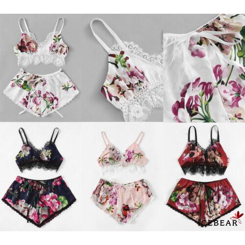 Set đồ ngủ vải satin ngắn thời trang nữ quyến rũ