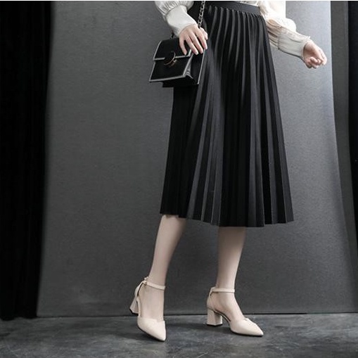 Giày cao gót đế vuông xếp mũi 5 phân phong cách Hàn Quốc a11