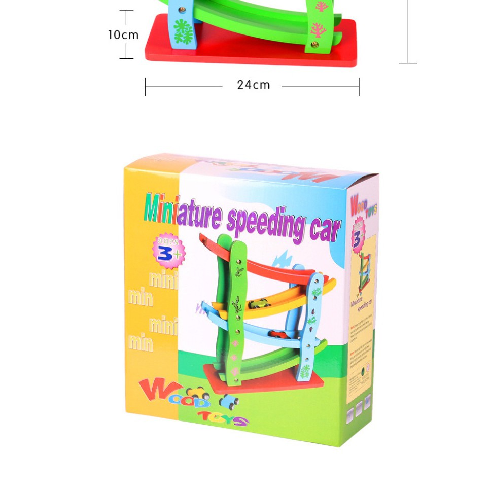 Bộ cầu trượt 4 tầng tặng kèm 4 xe bằng gỗ smart baby chất liệu gỗ và sơn an toàn, bo tròn các góc, không gây nguy hiểm c