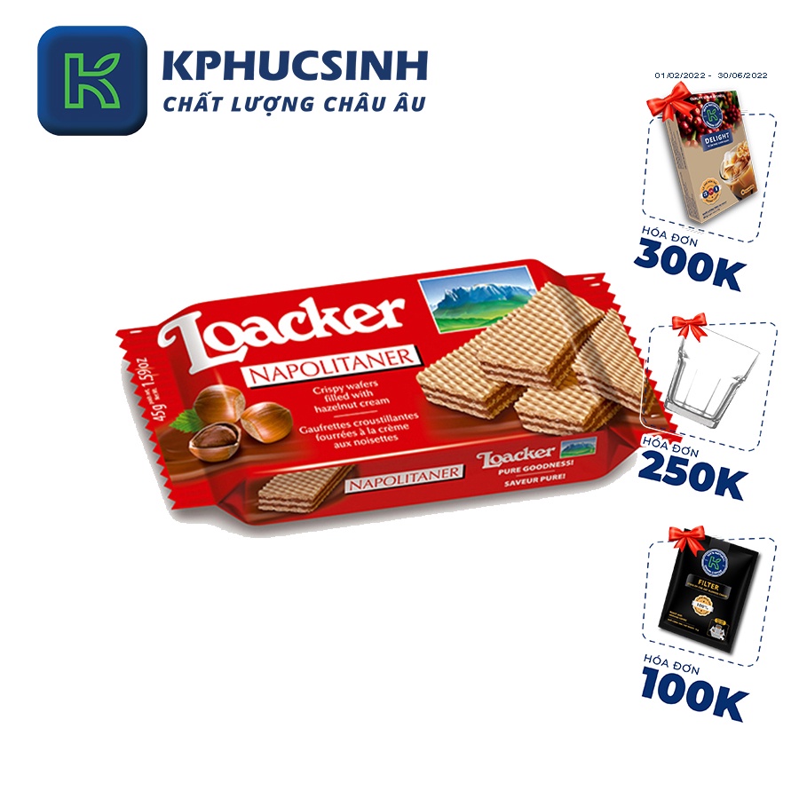 Bánh xốp Classic kem hạt dẻ Loacker Classic Napolitaner 45g KPHUCSINH - Hàng Chính Hãng