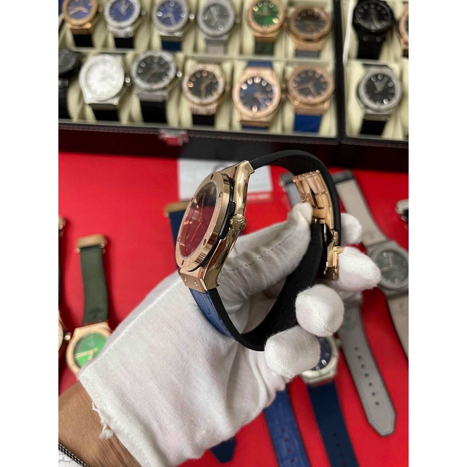 Đồng hồ Nam - Đồng hồ cơ Automatic máy Nhật, mẫu trơn màu xanh viền vàng, size 38mm-42mm | BigBuy360 - bigbuy360.vn