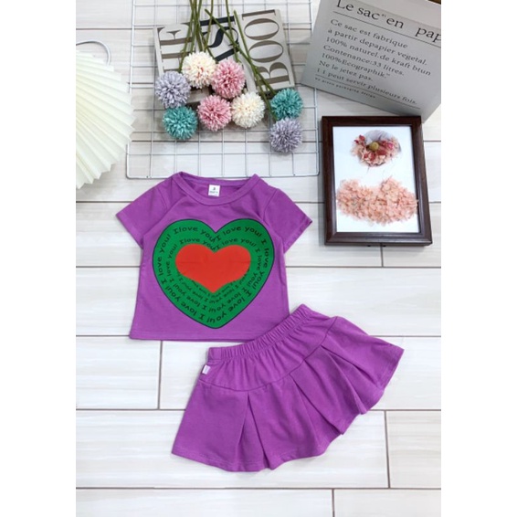 Bộ Bé Gái Áo Cộc Tay Chân Váy Kèm Chíp Cotton 4 Chiều 10-24kg XK