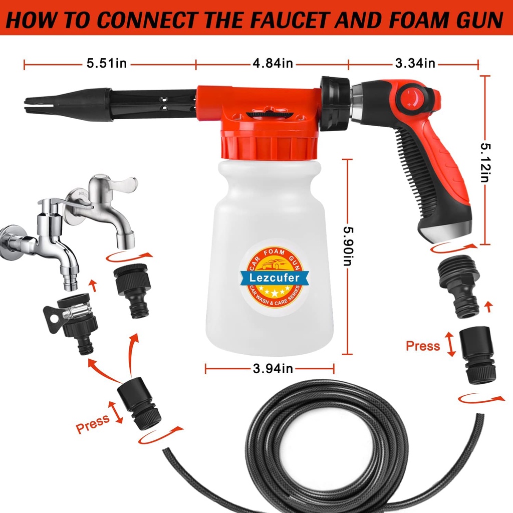 Bộ 5 Cái Súng Phun Bọt Rửa Xe Có Thể Điều Chỉnh Với Tỷ Lệ Và Vòi Phun Rửa Xe Hơi / Tưới Vườn