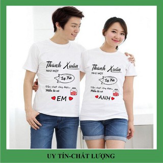 Áo đôi cộc tay in chữ Thanh xuân như 1 ly trà... vải đẹp hình in rõ nét.Áo đôi nam nữ tình yêu đẹp giá rẻ.TT08