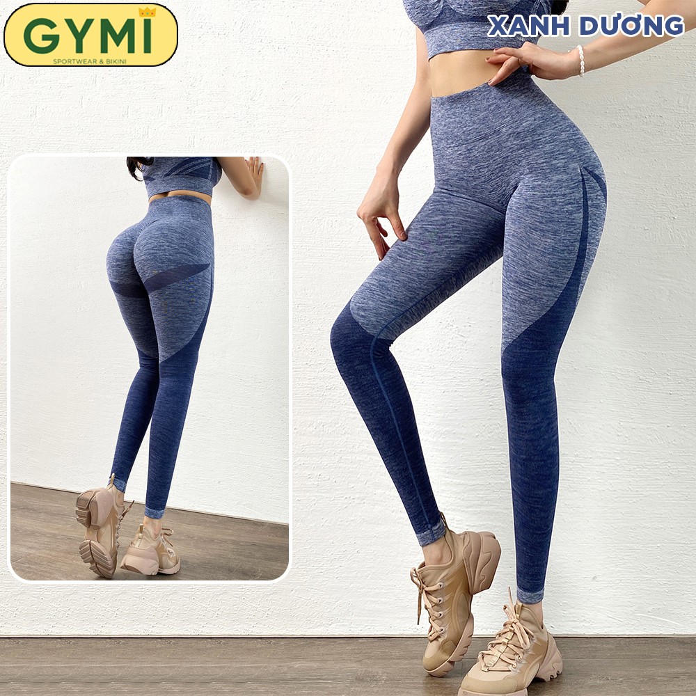 Quần tập gym nữ chun mông GYMI QD25 dáng legging yoga phối màu loang lưng cao nâng mông thể thao