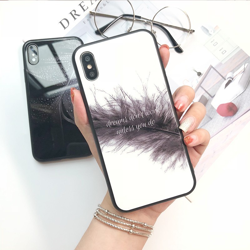 [SALE SỐC] ốp lưng iphone mặt lưng kính hình lông vũ 6 7 8 7plus 8 plus xs xr xsmax 11 12 13 pro max k235