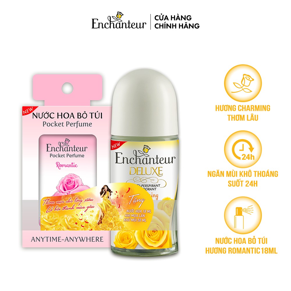 Lăn khử mùi nước hoa Enchanteur Charming/Magic/ Sensation/ Delightful/ Romantic 50ml - Tặng Nước hoa bỏ túi 18ml