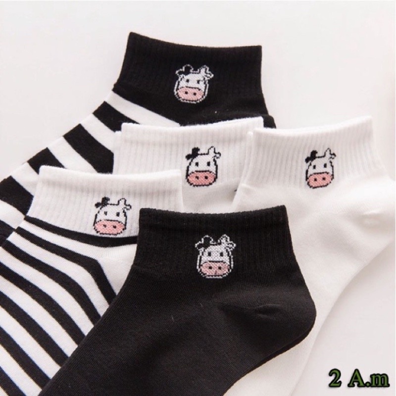Sét 5 Đôi Tất Bò SữaFREESHIPTất Vớ Cổ Ngắn Nam Nữ Họa Tiết Bò Sữa Cotton Style Hàn Quốc