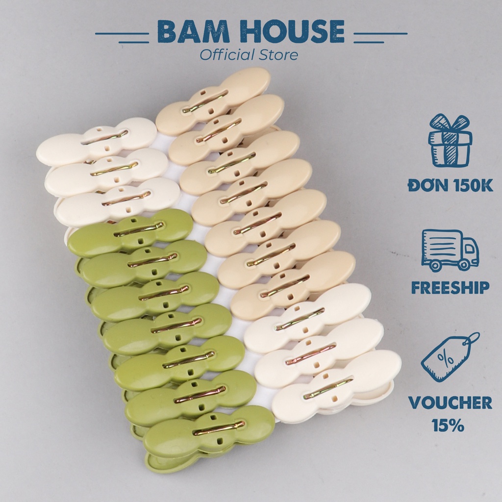 Bộ 20 kẹp quần áo nhựa Bam House siêu dễ thương cao cấp KQA01