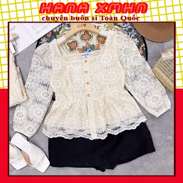 [GIÁ SỐC] Áo Kiểu Nữ Dáng Babydoll Cổ Vuông Họa Tiết Hoa Ren_Mặc Là Sang