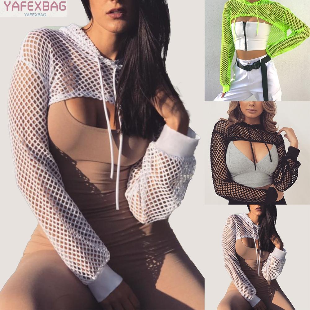 Áo Hoodie Croptop Tay Dài Phối Lưới Thời Trang Thể Thao Thoải Mái Cho Nữ