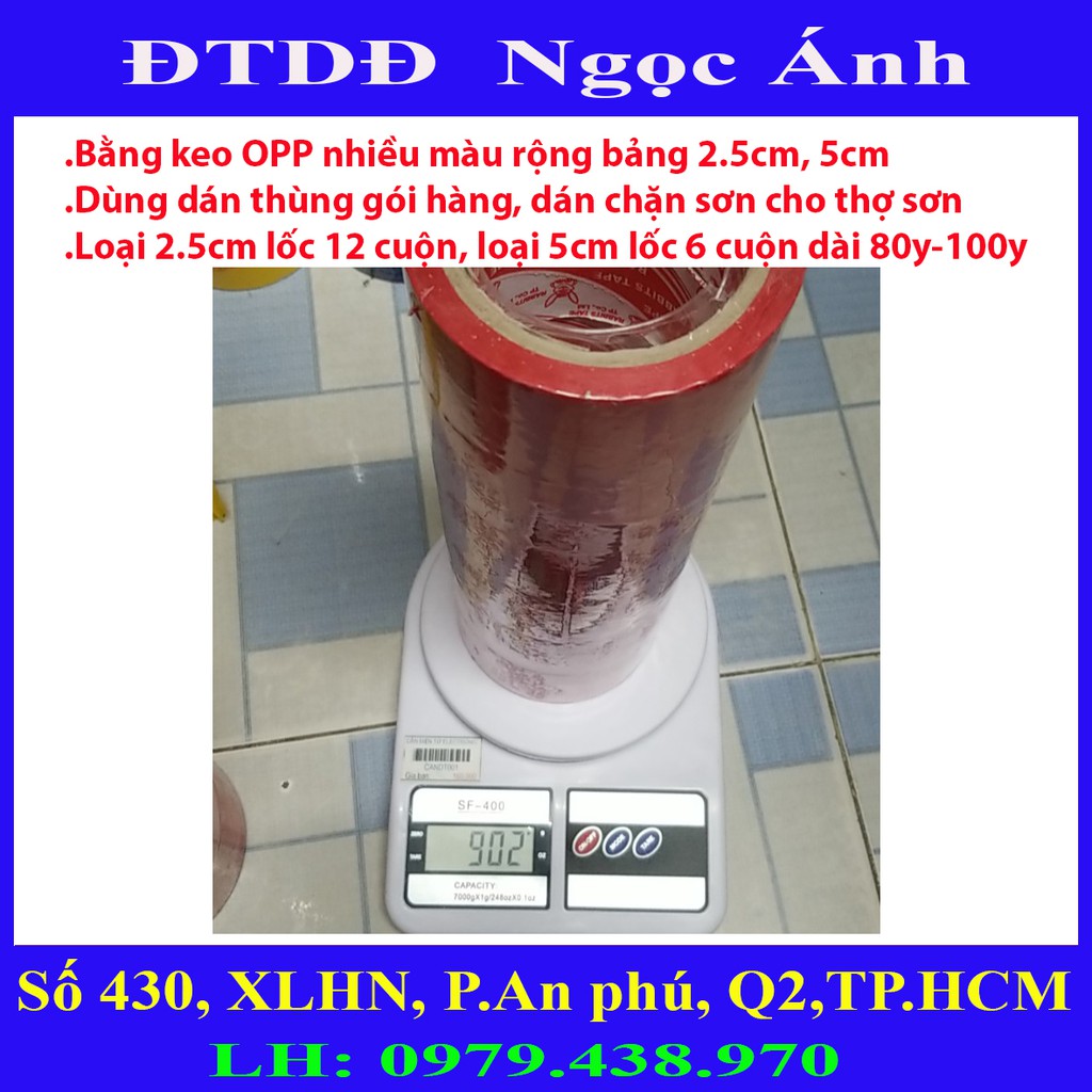 Băng keo nhưa OPP nhiều màu dán thùng, dán chặn sơn bảng rộng 2.5cm-5cm chiều dài 80y-100y