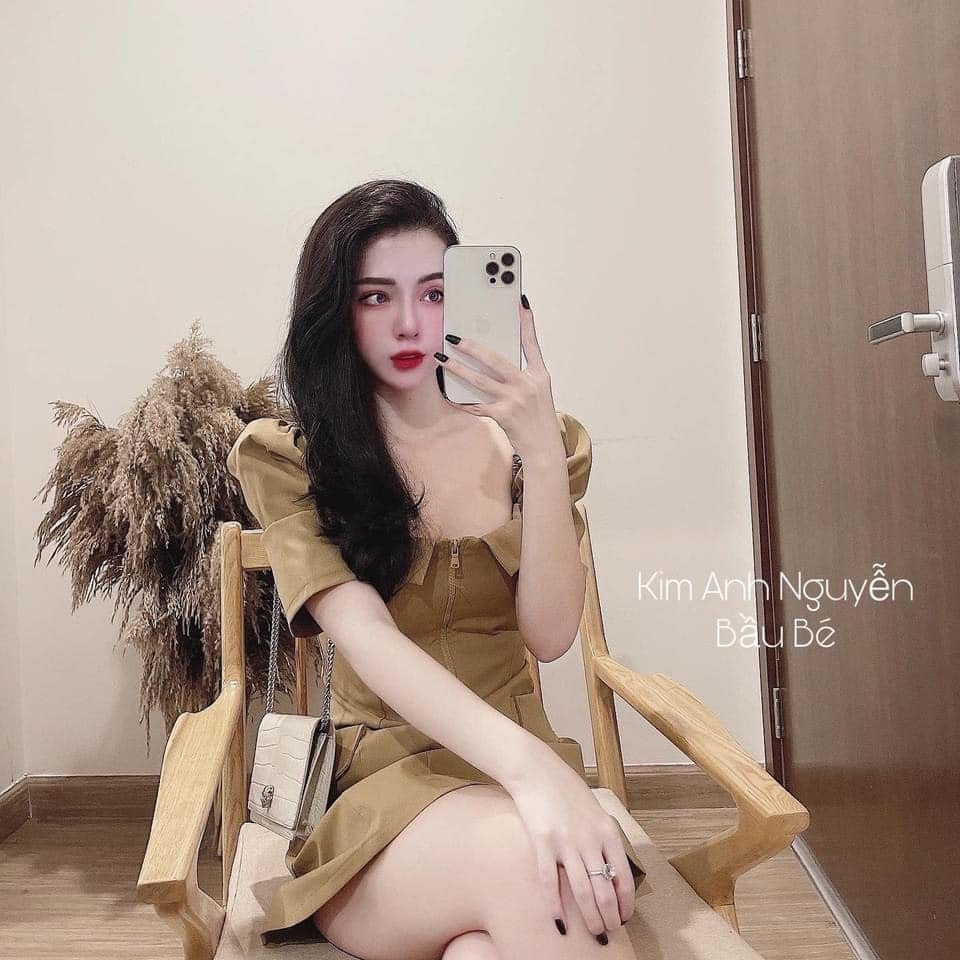 ( xả nhanh ) Váy Nâu Tây Kaki Khóa Giữa Chât Kaki Mềm