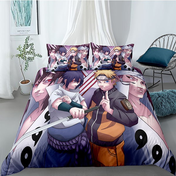 Bộ Drap giường 3 Trong 1 In Họa Tiết Hoạt Hình Naruto Uzumaki Naruto Uchiha Có Thể Giặt Được