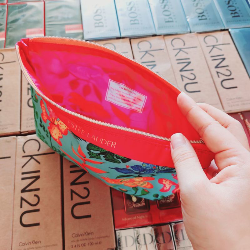 Túi mỹ phẩm Estew Lâuder Hoa Lá Khóa Nơ Hồng Gift 2022