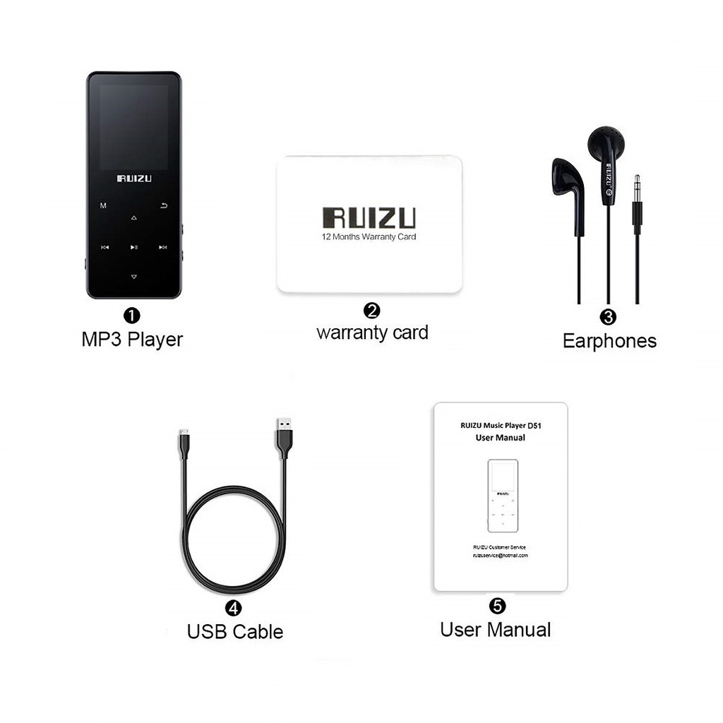Máy nghe nhạc RUIZU D51 Bluetooth 5.0 Lossless Loa ngoài, Màn cong 1,5D, Mẫu mới nhất RUIZU 2020