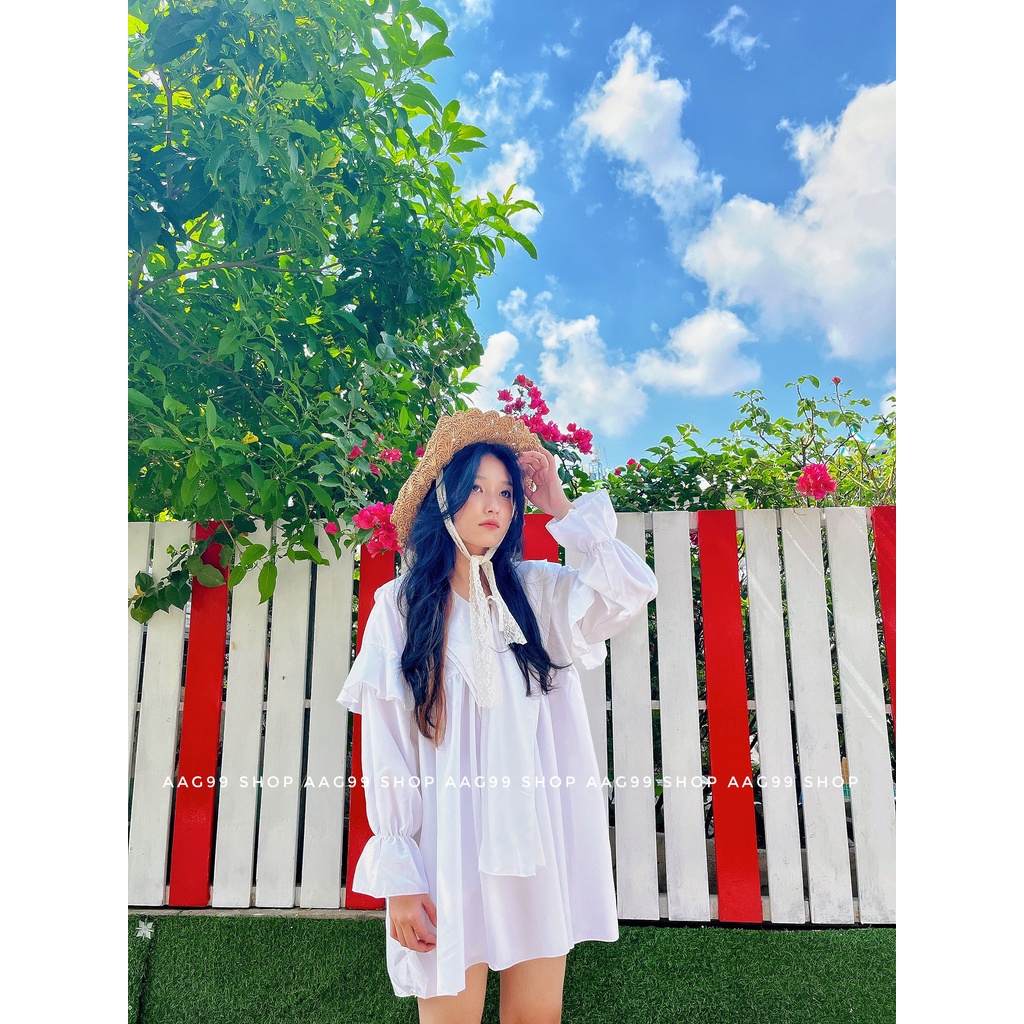 Áo Váy Đầm Baby Doll Form Rộng màu trắng - AAG99 VAY007