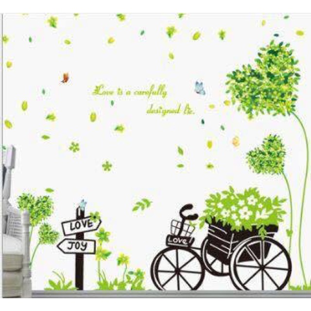 Decal xe đạp tim xanh