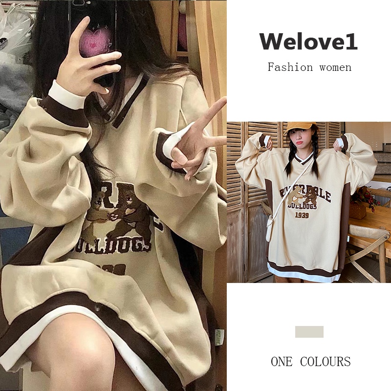 Áo sweater cổ chữ V dài tay dáng rộng phong cách Hàn Quốc thời trang dành cho nữ