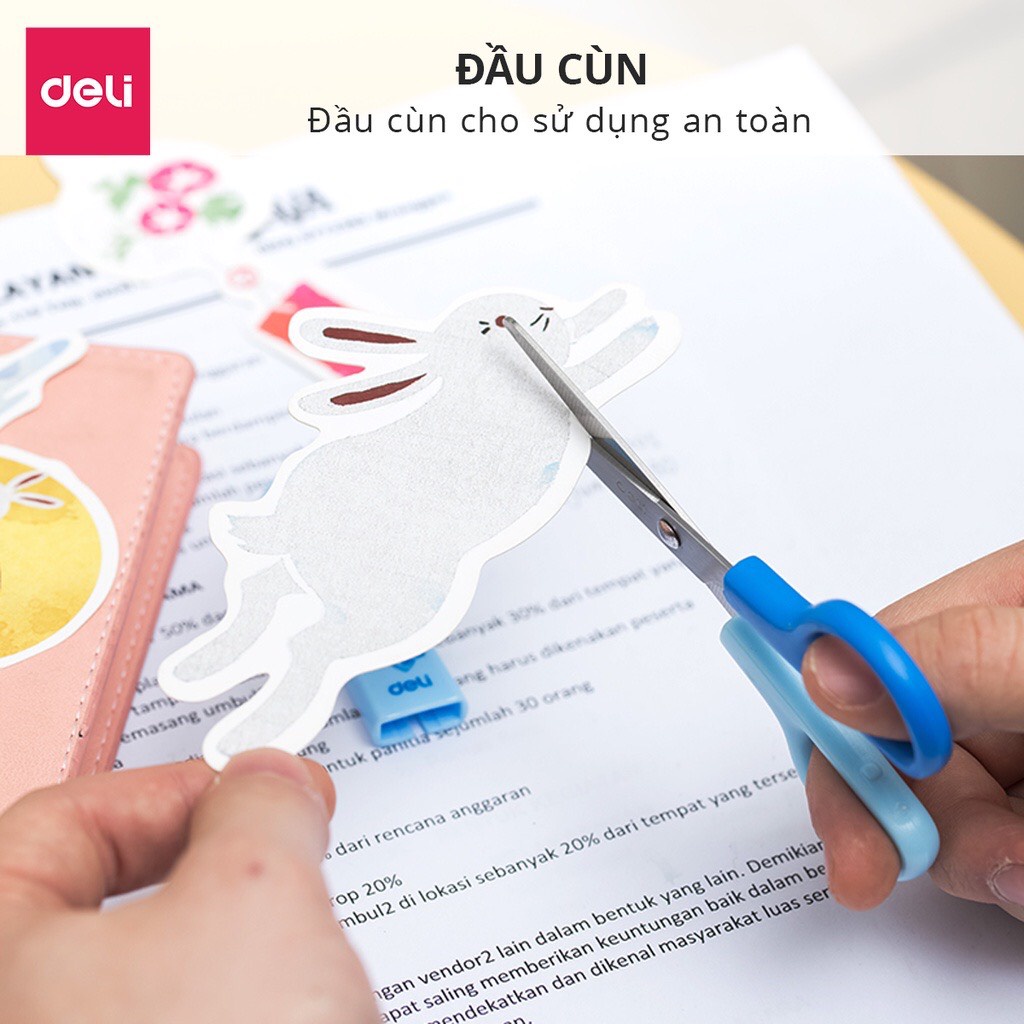 Kéo cắt giấy thủ công cho bé Deli có nắp bảo vệ - 6021 - màu Hồng / Xanh - kéo cắt giấy thủ công an toàn - MIYABI STORE