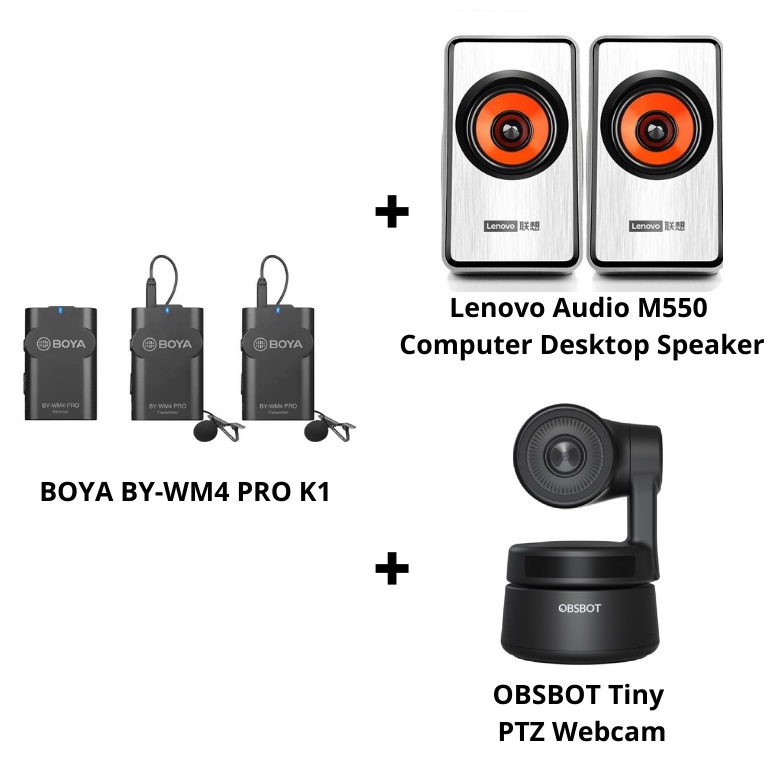 Photocity E-Learning Teacher Kit L2 - Combo Mic thu âm BOYA BY-WM4 Pro K2 + OBSBOT Tiny PTZ Webcam + Cặp Loa Lenovo M550