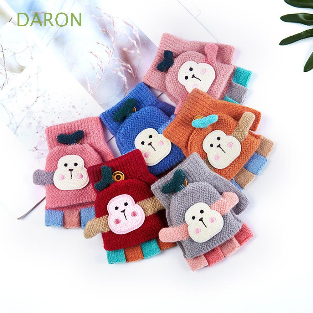 Đôi găng tay dệt kim hở nửa ngón chống lạnh giữ ấm mùa đông thiết kế chú khỉ hoạt hình phong cách Hàn Quốc cho trẻ em