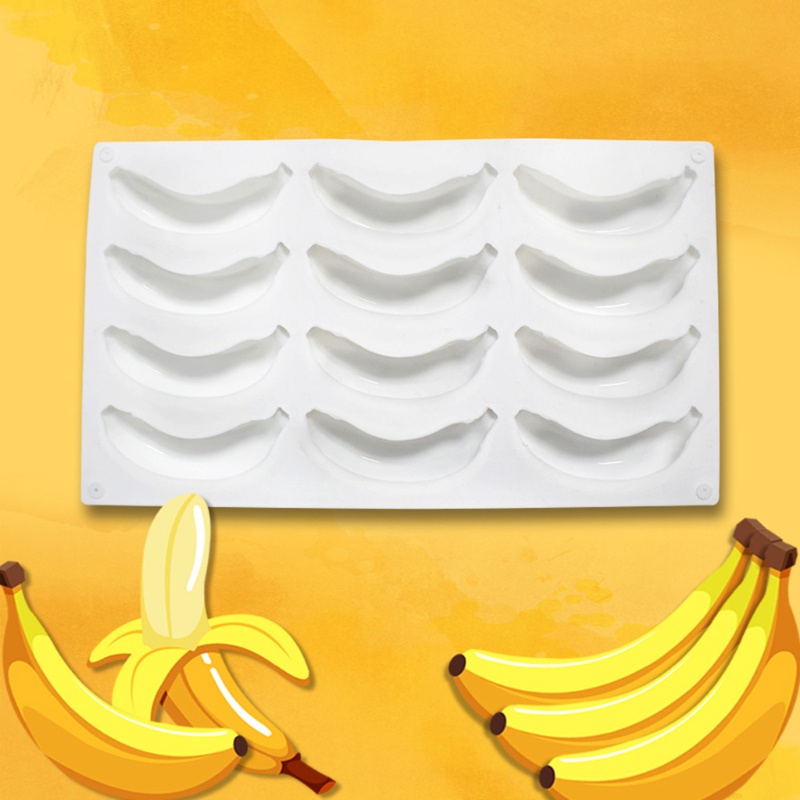 Khuôn Silicone 12 Ngăn Làm Bánh Hình Quả Chuối 3D Độc Đáo