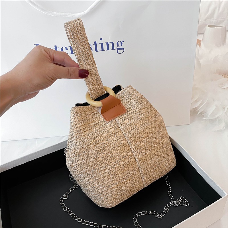 Túi Cói Xô Phối Quai Đeo Cổ Tay Đi Biển Phong Cách Hàn
