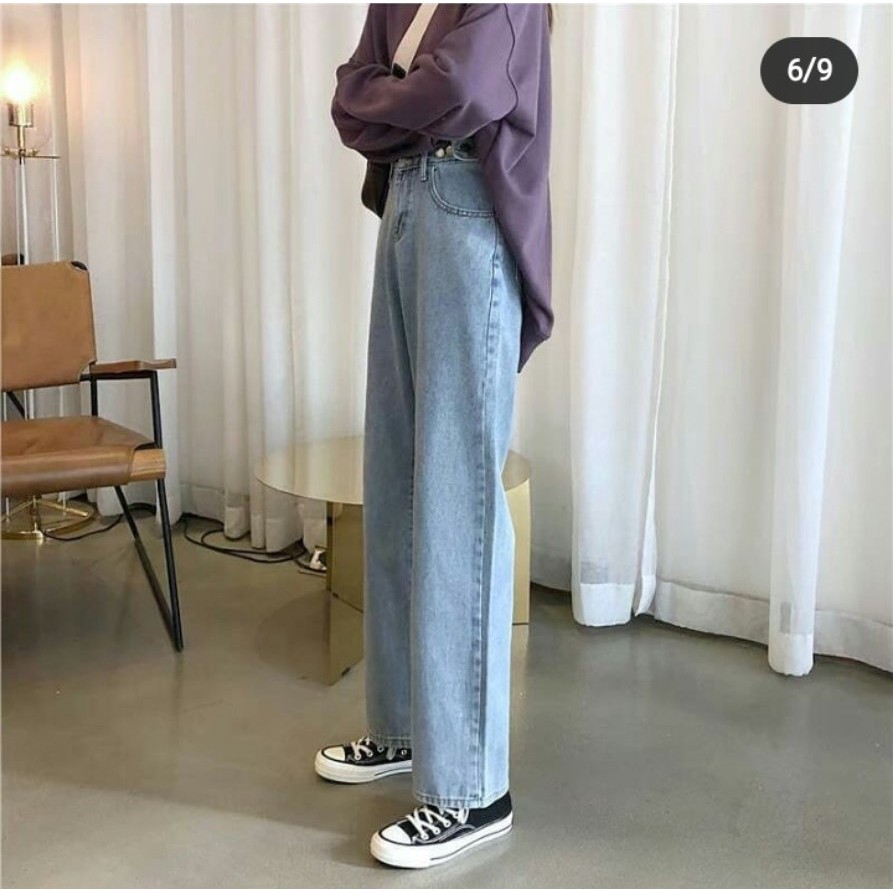 [ FREESHIP ] QUẦN JEAN ỐNG RỘNG NỮ LƯNG CAO MÀU XANH NHẠT LAI CUỐN CẠP CHỈNH SIÊU HOT