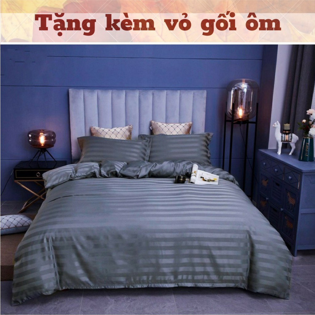 Bộ ga giường 5 món, drap cotton sọc 3F khách sạn cao cấp [ Tặng kèm vỏ gối ôm ]
