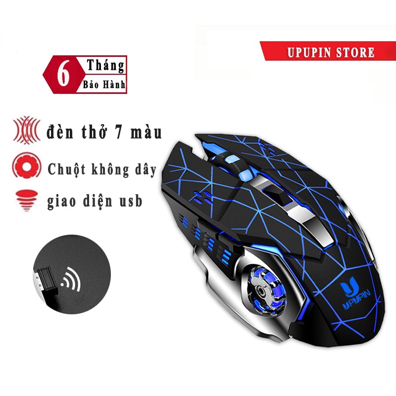 UPUPIN Chuột không dây gaming Led wireless 2.4GHz laptop Tự động đổi màu sắc chuột chơi game không dây