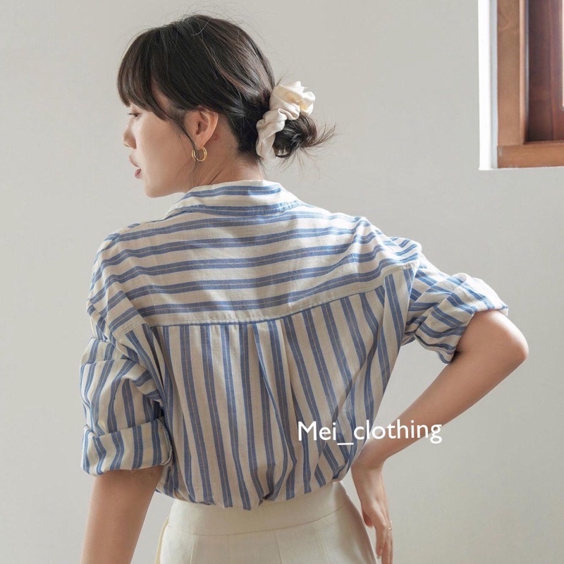 [Ảnh thật/video] Áo sơmi họa tiết Sọc Vằn Hàn Quốc/ sơ mi nữ kẻ sọc A35