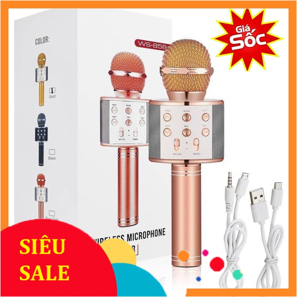 Mic Karaoke Ws-858, Micro Bluetooth Không Dây Kèm Loa, Vừa Nghe Nhạc Vừa Hát Karaoke |Vinet