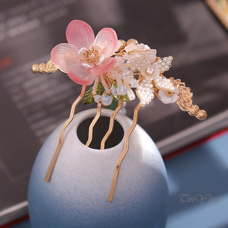 GETNOIVAS Trâm Cài Tóc Hình Hoa Đính Ngọc Trai Phối Tua Rua Phong Cách Trung Hoa Cổ Điển Cho Nữ