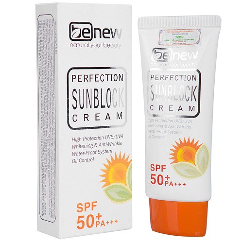 COMBO 2 Kem chống nắng BENEW PERFECTION SUN BLOCK CREAM SPF 50 PA +++ Hàn Quốc 50ml/ Hộp kiềm dầu, trắng da, lên tông