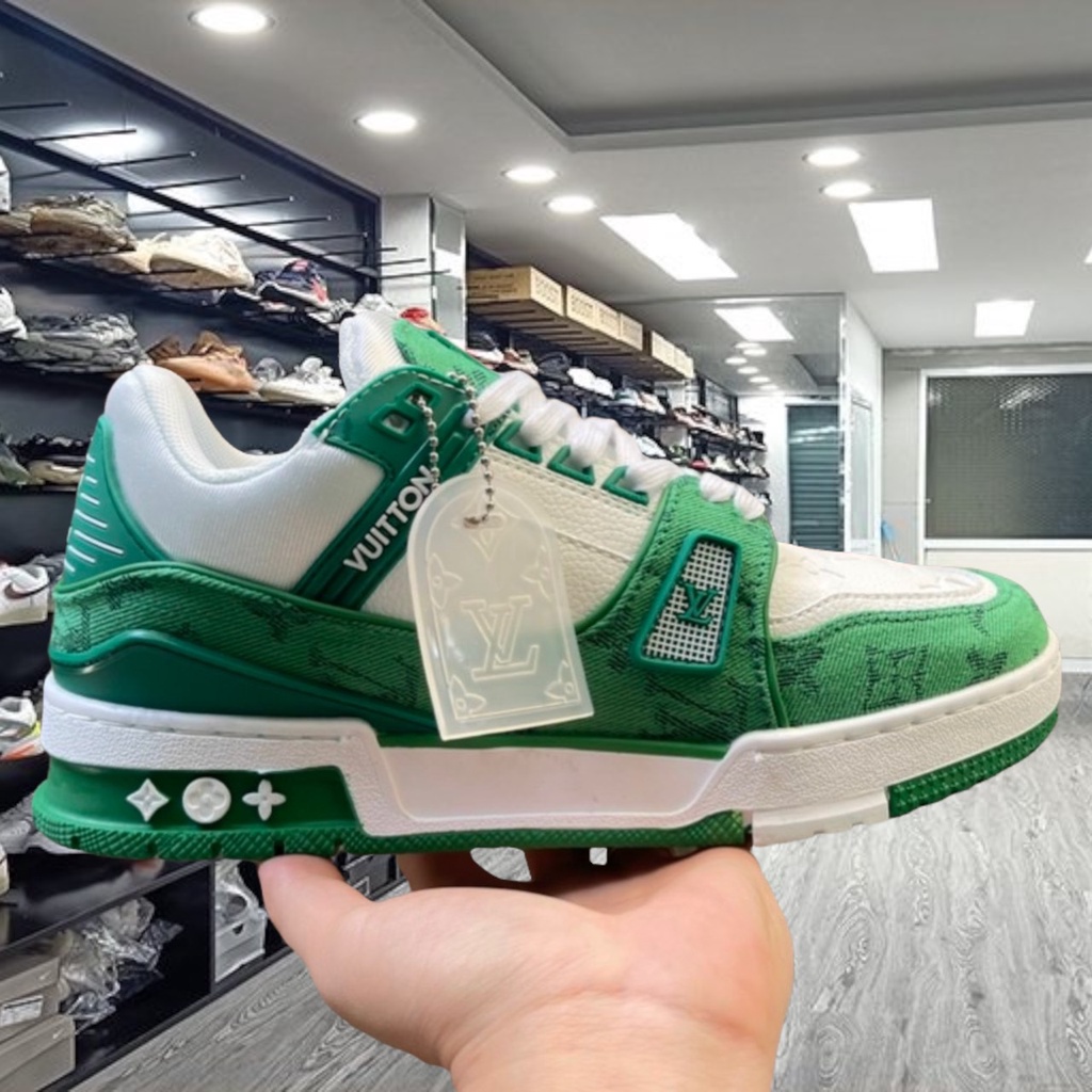 Giày sneaker LV Trainer White Green  SC Xanh Lá Phối Trắng thể thao nam nữ 2022 - Yabi_boutique
