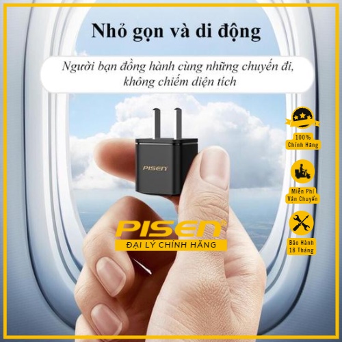 Sạc nhanh 20W mini 2 cổng sạc PISEN Quick ice Crystal QP 20W siêu nhỏ, thế hệ mới-KPQ201