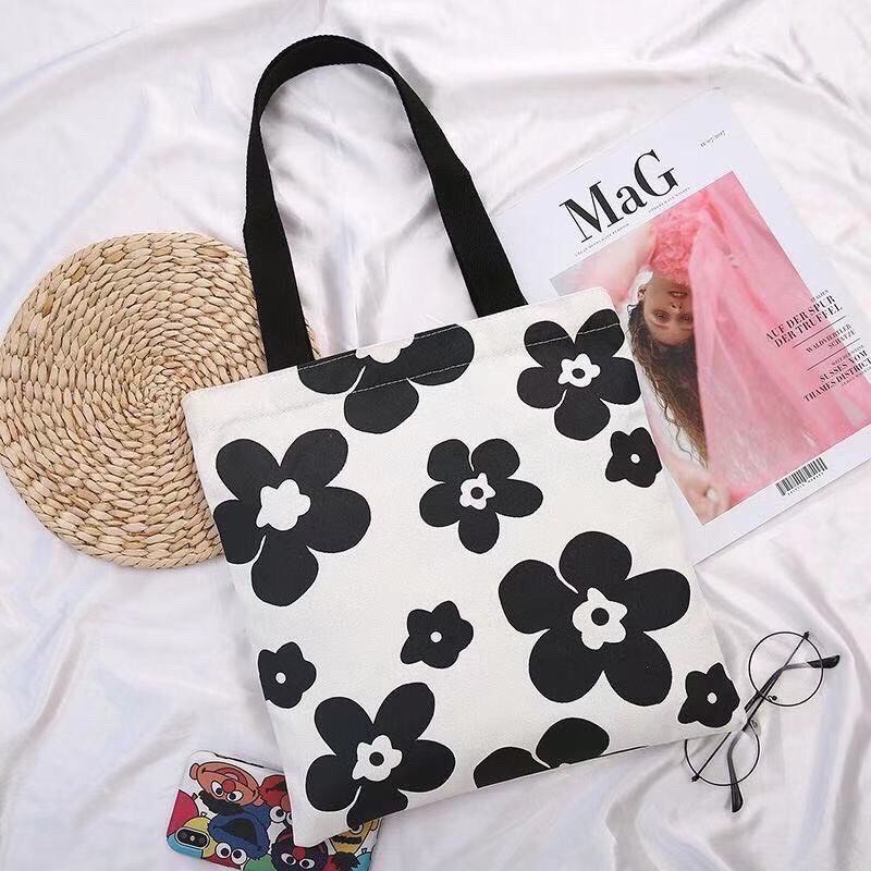 [ Mã 12FASHIONSALE1 giảm 10K đơn 50K ] Túi tote đeo vai đựng đồ vải canvas đi học đi làm có ngăn phụ ngoài siêu cá tính