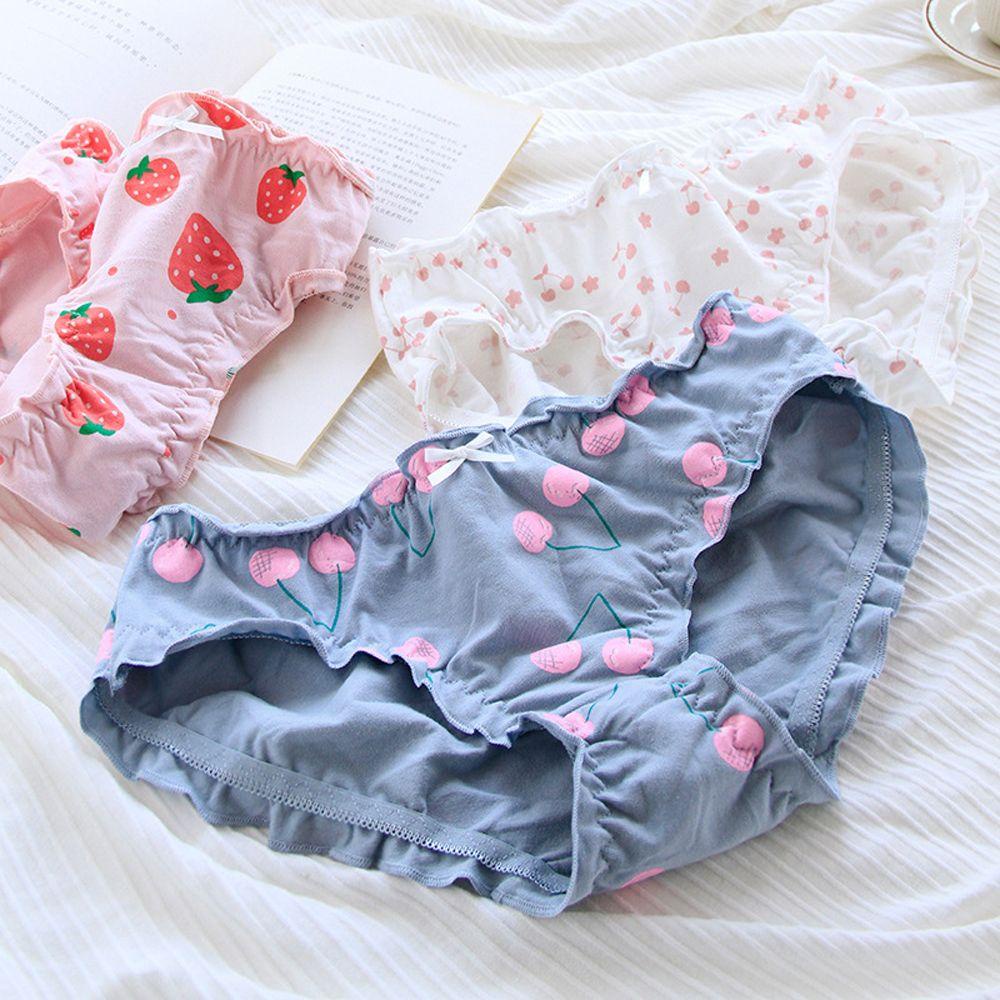 Quần Lót Cotton Phối Ren Họa Tiết Trái Cây Dễ Thương Dành Cho Nữ
