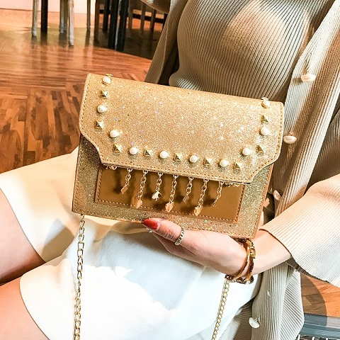 Túi xách nữ Women's bag 2018 new fashion Korean versatile Sequin chain slung ins super hot girl one shoulder fashion bag