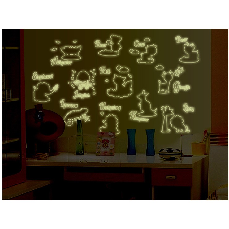 Decal trang trí dạ quang thú tiếng anh ( Kèm Video thật )