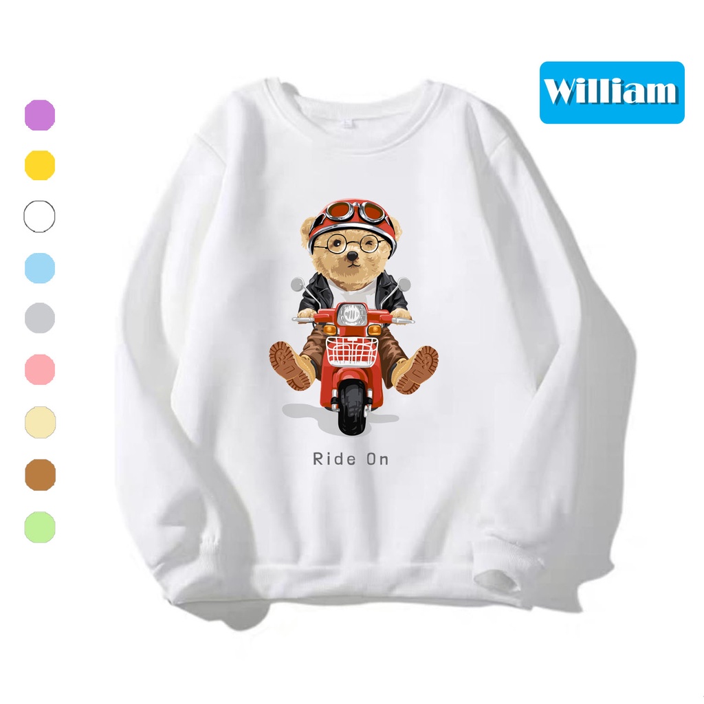 Áo sweater nam nữ in hình Gấu dễ thương chất nỉ dày dặn, hợp làm áo cặp William - DS173