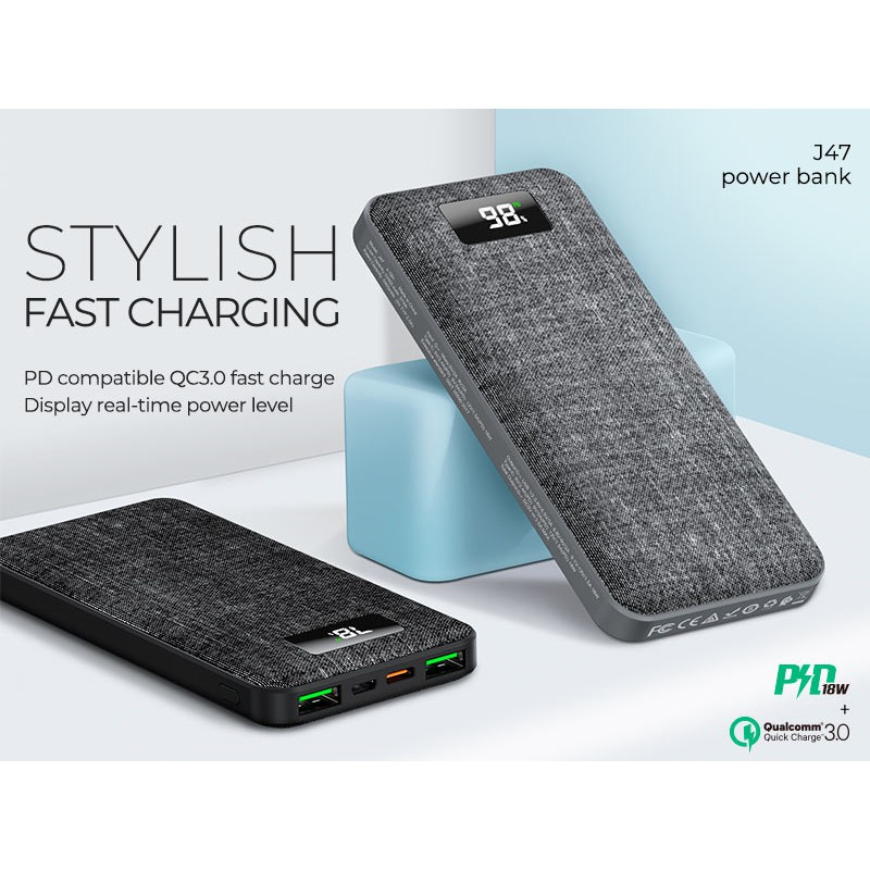 Pin sạc dự phòng sạc nhanh PD 18W/ Quick Charge 3.0 10.000mAh Hoco J47