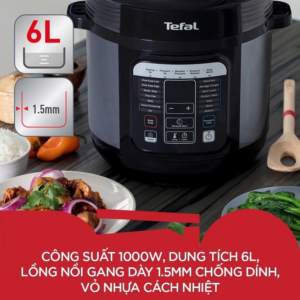 [Mã ELHA03 giảm 5% đơn 300K] [QUÀ TẶNG KẸO ALPENLIEBE ]Nồi áp suất điện đa năng Tefal Home Chef 6.0L CY601868