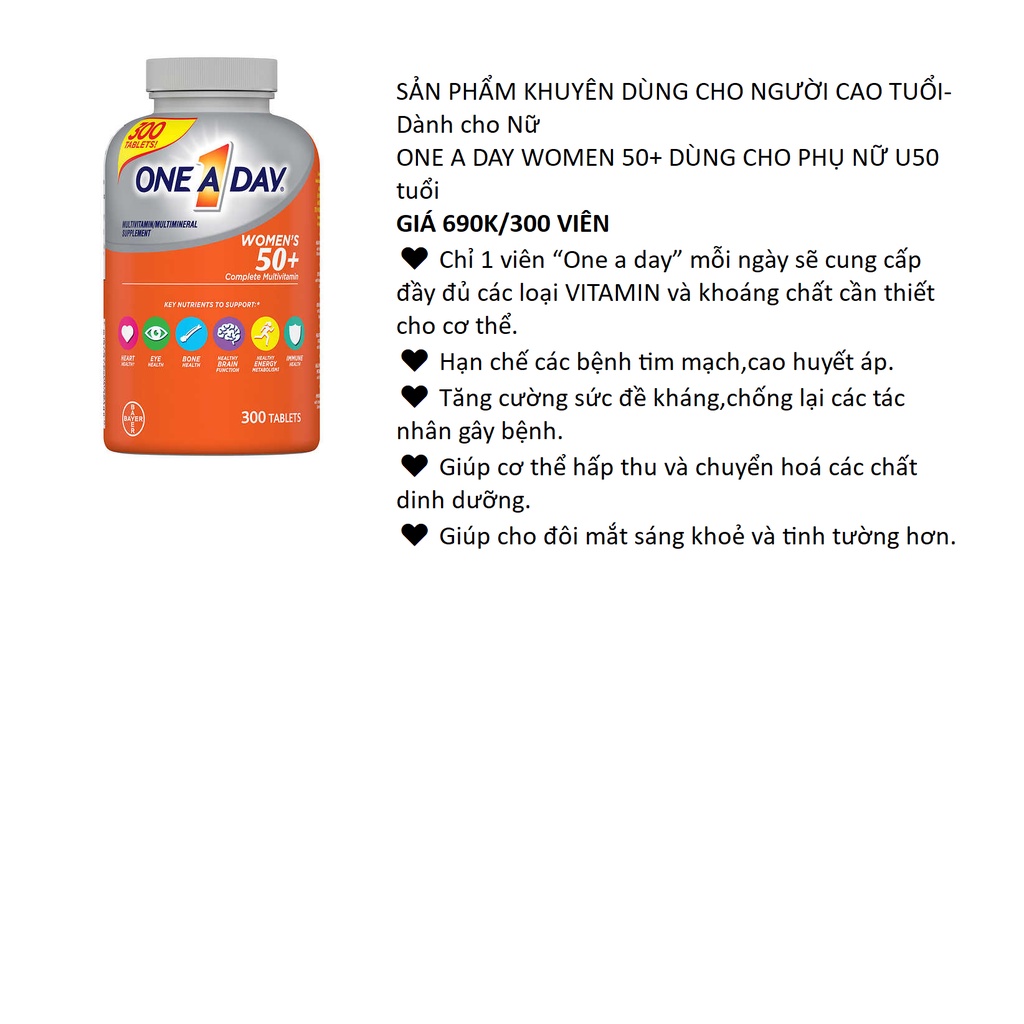 ONE A DAY WOMEN 50+ DÙNG CHO PHỤ NỮ U50 tuổi
