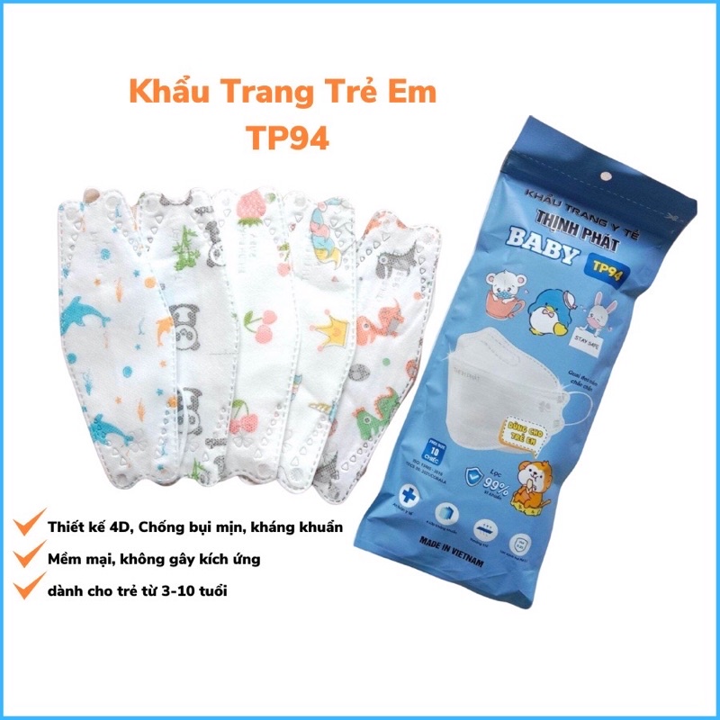 Khẩu trang 4 lớp cho bé 3 tuổi - 10 tuổi Thịnh Phát tp94