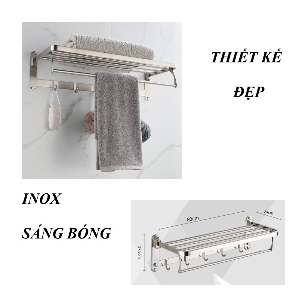 Móc Trang Trí Phòng Tắm Kệ Inox Treo Khăn - Kệ Inox Treo Khăn Tắm Đa Năng Kích Thước 60x24x17cm