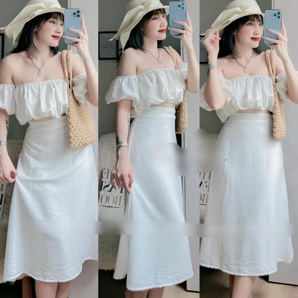 Set Bộ Váy Little Beauty Váy Dài Áo Trễ Vai ,Phối Cực Đẹp Thích Hợp Mặc Dự Tiệc Dạo Phố