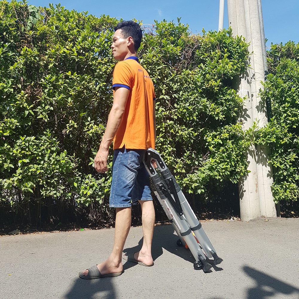 Thang nhôm rút đôi chữ A, có bánh xe di chuyển, rút gọn dễ mang theo - Bảo hành chính hãng NIKITA 12T